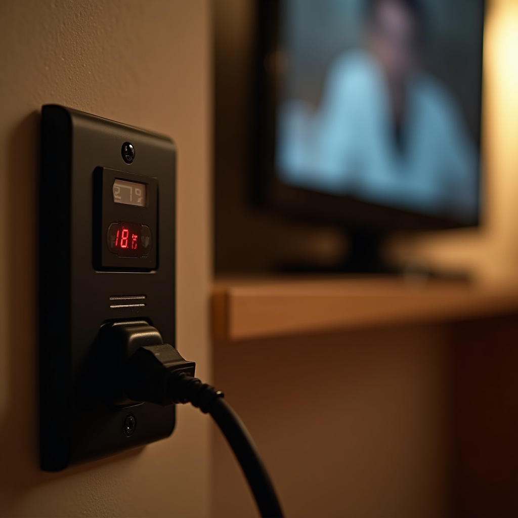 Priză cu adaptor wattmetru conectat la televizor în standby