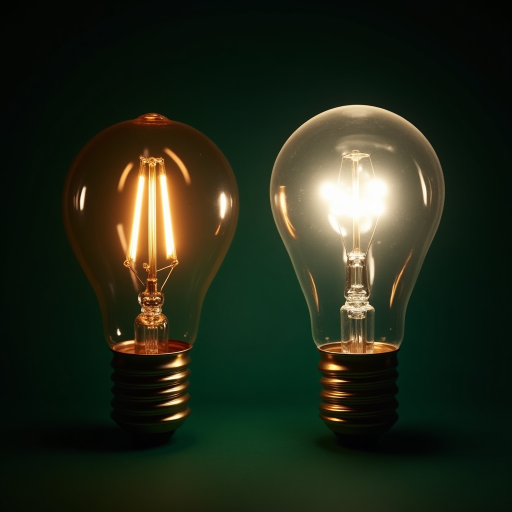 Comparație vizuală între becuri LED și becuri incandescente